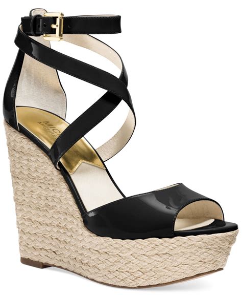 black michael kors wedges with a double buckle|Michael Kors women's wedges.